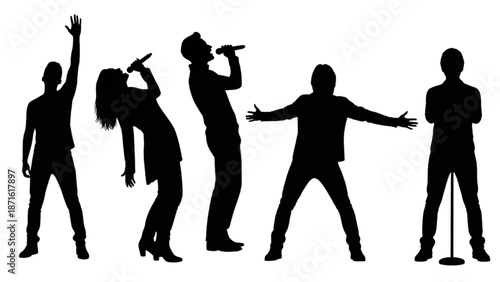Dynamic Silhouettes of Performers on Stage Music, Entertainment, and Vocal Artistry