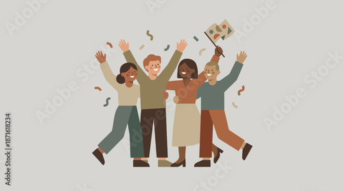 Diverse group of people celebrating together with confetti