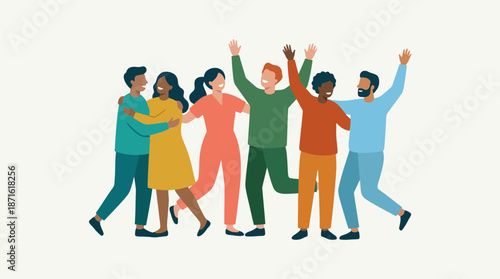 Diverse group of happy people celebrating together in colorful casual wear