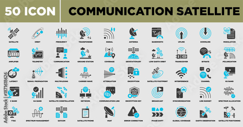 Communication Satellite Icon Set Glyph Blue