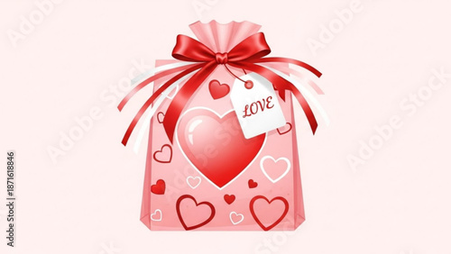 Wallpaper Mural A pink gift bag adorned with hearts and a red ribbon tied in a bow with a love tag for valentine's day Torontodigital.ca