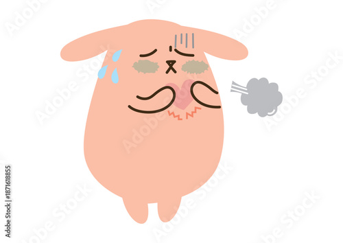 心臓がドキドキ、息苦しい様子のゆるいうさぎ、息ありバージョン