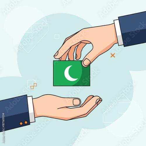 Handshake with Pakistani flag symbolizing agreement or partnership.