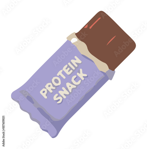 Chocolate protein snack bar in purple wrapper vector illustration.