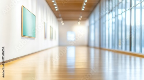 Vast wooden hallway with classic painting on textured wall elegant long hallway wood floor wall art.