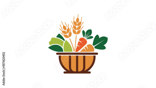 Colorful Vegetables and Fruits in Basket.