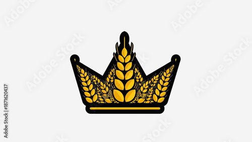 Golden Crown Icon with Wheat Pattern.