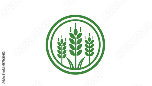 Green Wheat Ears in Circle Logo Design.