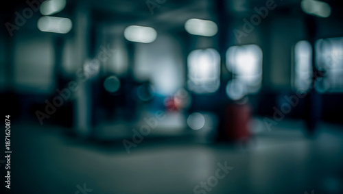 Wallpaper Mural An abstract depiction of a blurred interior space, possibly a workshop or garage. The soft focus creates a sense of movement and mystery within the environment. Torontodigital.ca