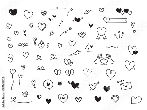 手書きのかわいいハートアイコンセット