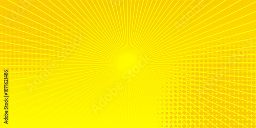 Yellow comic background with sun burst and dot halftone