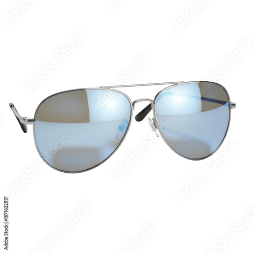 Silver Aviator Sunglasses with Reflective Lenses on Black Background