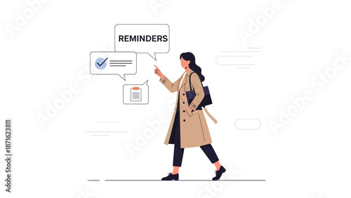 Woman checking reminders on digital interface, task management, to-do list concept