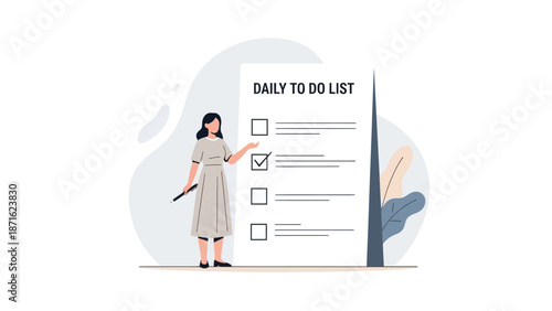 Woman checking task on daily to-do list, planning, organization, productivity concept