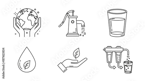 Water Conservation Icons Set for Eco Friendly.