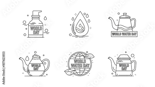 Line Art Teapots and Bottle Illustrations.