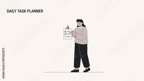 Woman checking tasks on daily planner checklist, to-do list concept