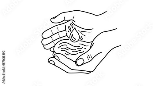 Hands Holding Water Droplet Illustration.