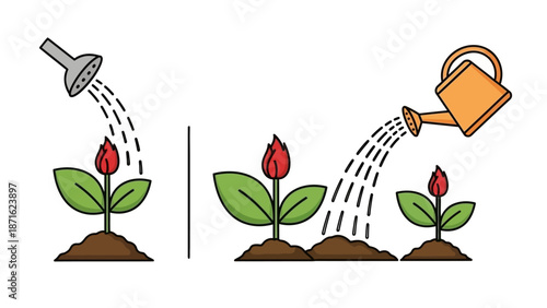 Watering Can Nourishing Young Plants Growth.