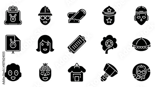 Collection of Simple Black Firefighter Icons.