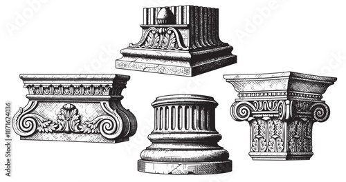 Classical pedestal base engraving illustration for architectural branding