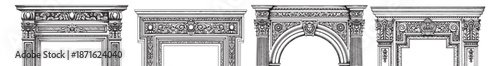 Classical door frame engraving illustration for luxury interior branding