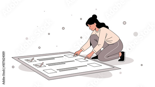 Woman completing checklist, task management, organization, planning, decision making