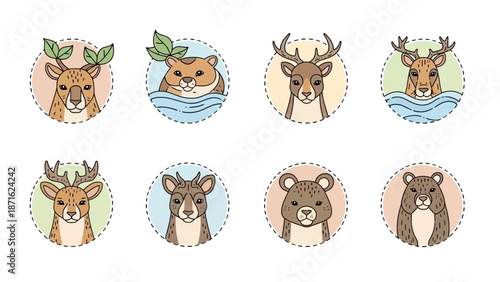 Cartoon Deer and Bear Animal Illustrations.