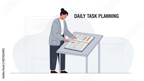 Woman Planning Daily Tasks on Desk, Business Organization and Schedule Management Concept