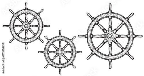 Ship wheel engraving illustration for nautical branding
