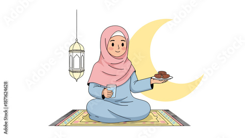 cute muslim cartoon character wearing modest clothing