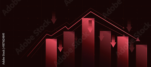 Economic Critical Crisis With Red Financial Graph with Falling Market Trend Background Vector