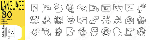 Language icon set. Editable stroke.	