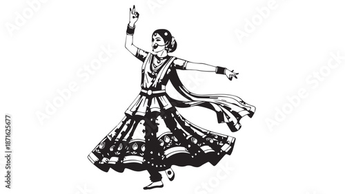 Traditional Indian dancer in flowing costume performing a graceful pose.