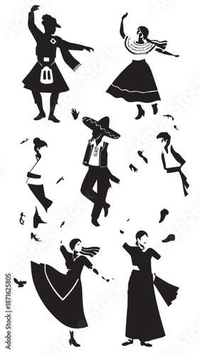 Silhouettes of Traditional Folk Dancers in Circular Formation in Cultural Performance.