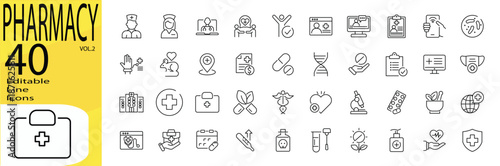 Pharmacy vol.2 icon set. Editable stroke.	