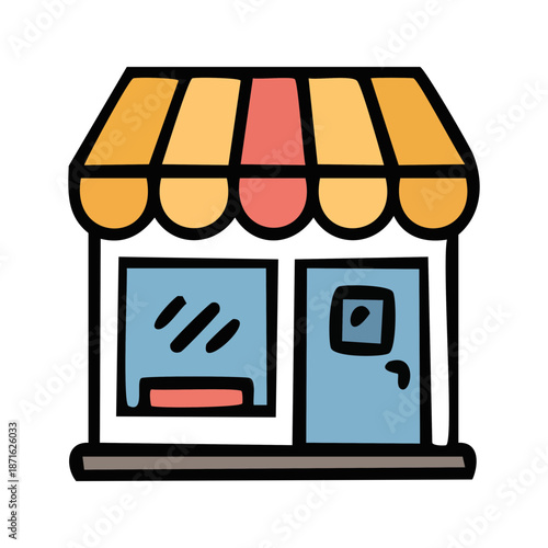 Vector Illustration of a Retail Shop Storefront with Awning Icon