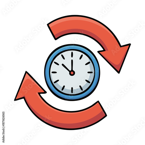 Vector Illustration of a Clock with Red Circular Sync Arrows Icon