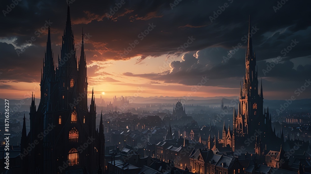 Naklejka premium time lapse sunset over the city
