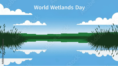 Serene Wetland Landscape with Calm Water Reflection.