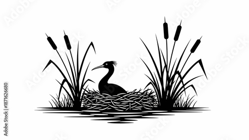 Black and White Heron Bird Illustration.