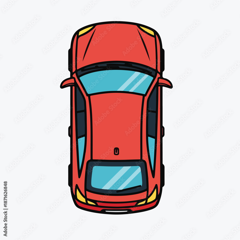 Fototapeta premium Red school bag and red car isolated on white background with travel and school items