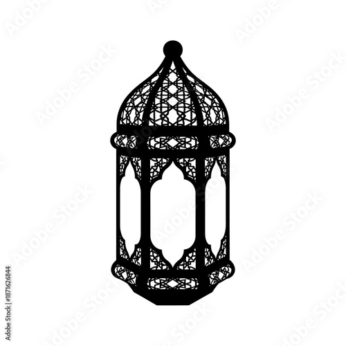 Intricate Black and White Lantern with Detailed Geometric Patterns and Elegant