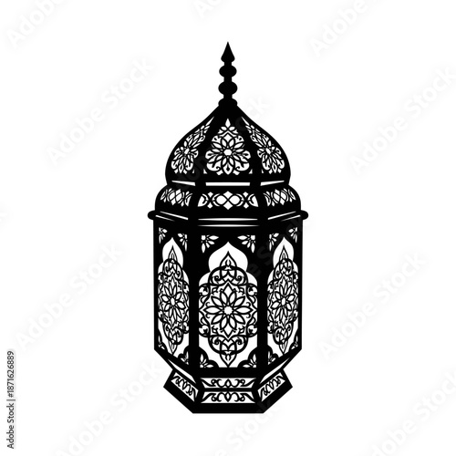 Intricate traditional lantern with ornate Islamic geometric patterns on a