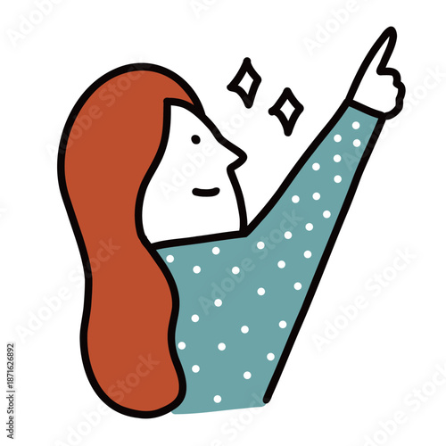 上を指差す女性　イラストアバター