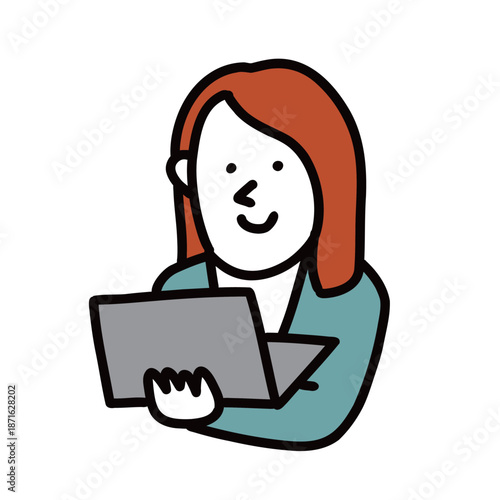 パソコンを持つ女性　企業で働くビジネスマン　イラストアバター