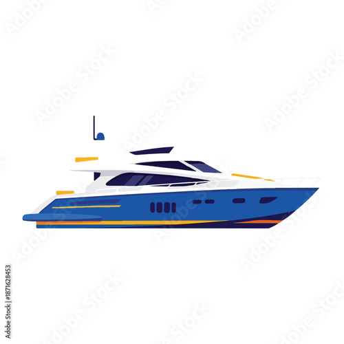 Luxury yacht isolated on white background cruising on water