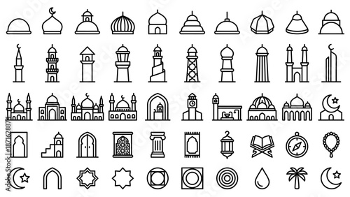 Vector icons Collection of Islamic Architecture and Symbols Line Icons. EPS Editable