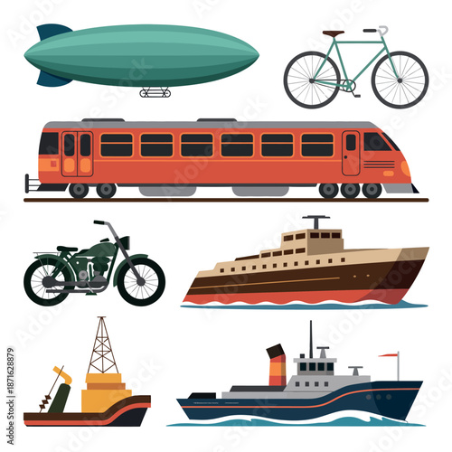 Different types of vehicles and transportation modes