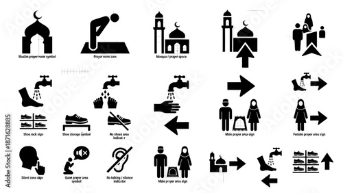 Vector icons Collection of Islamic Icons Representing Prayer Hygiene and Facilities. EPS Editable